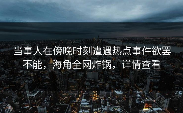 当事人在傍晚时刻遭遇热点事件欲罢不能，海角全网炸锅，详情查看