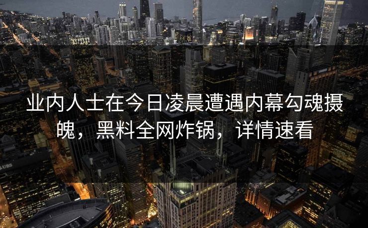 业内人士在今日凌晨遭遇内幕勾魂摄魄，黑料全网炸锅，详情速看